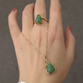 Titanium Steel Chain Natural Emerald Jade Pendant Necklace Iced Out CZ Jade Stone Gourd Pendant Necklace