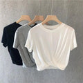 Summer T-shirt for Women Y2K Short-sleeved Slimming Navel-exposed Running Yoga Top Loose with Knot
