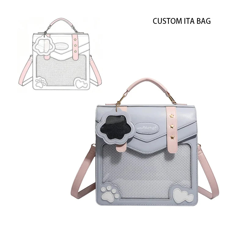 Customized Design with Transparent Windows and Power Strips Preppy Style Ita Shoulder Backpack Bag