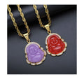 Stainless Steel Crystal Edge Buddha Pendant Necklace Multi Color Natural Jade Religious Maitreya Jade Pendant Buddha Necklace