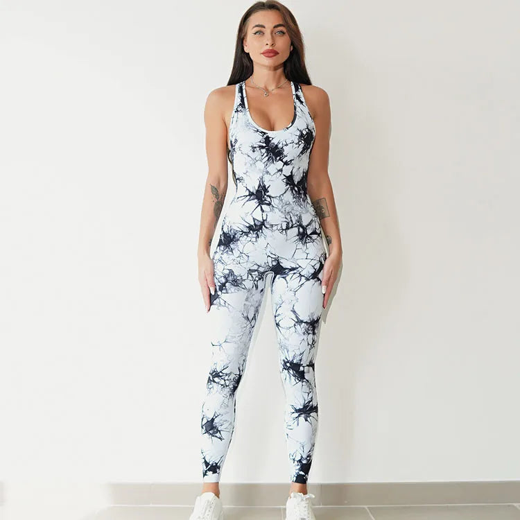 2023 New Jumpsuit Conjunto De Yoga Sin Costuras Set Gym Sports One Piece Tie Dye Yoga Wear Fitness Women