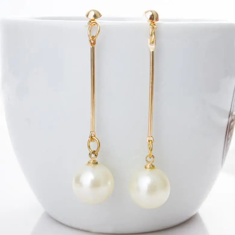 Fashion Charm Pearl Dangle Earrings for Women Long Earrings Chain Gold Plated Pearl Drop Earrings Daily Wear Jewelry