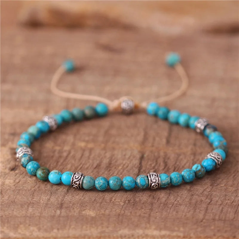 18 Colors Vintage Antique Silver Natural Stone Imperial Jasper Beads Bracelet Women Boho Adjustable Gemstone Jewelry Wholesale