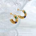 18k Gold Plated Cz Stainless Steel Jewelry Gift Cubic Zircon Turquoise Cc Shaped Earrings Women