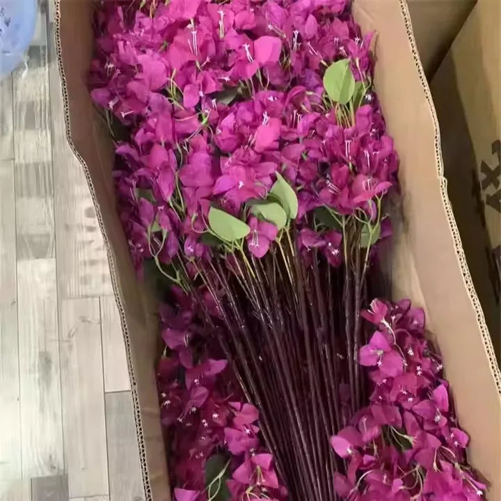 Wholesale White Bougainvillea Hanging Flower Branch Artificial Silk Bougainvillea Outdoor Decor for Christmas and Mother's Day