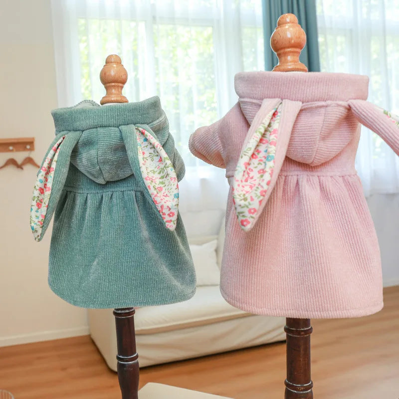 Wholesale Stocked Fashionable Autumn Warm Dog Winter Rabbit Ear Dresses with Low Moq