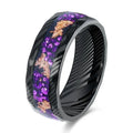 Poya Jewelry Damascus Grain Moss Agate Opal Purple Stone Meteorite Inlay Tungsten Wedding Rings for Couples Stainless Steel Gift
