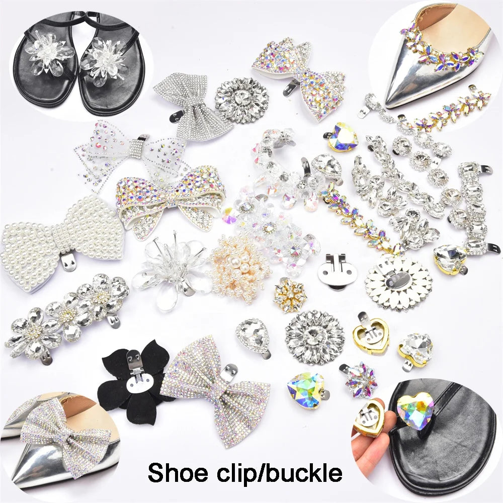 Pearl Bow Flower Lady Shoe Clips High Heel Charms Ornament Crystal Decorative Shoelace Rhinestone Buckle