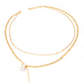 Women's Pearls Double Chain Choker Necklace Gold Color Link Chain Collier Trendy Religious Style for Wedding or Gift