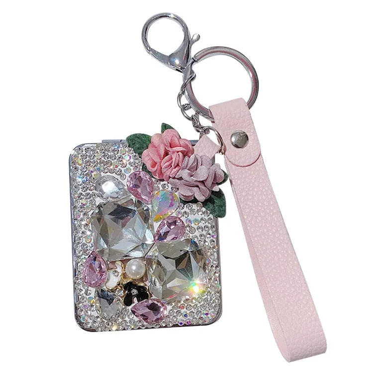 Handmade Cosmetic Mirror Key Holder Personalized Women Girl square Metal Mirror Keychain Portable Makeup Mirror Key Ring
