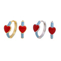 Unique Luxury Jewelry Hot Sale Blue Red Enamel Heart Earrings Ins 14k Gold Plated S925 Sterling Silver Heart Hoop Earrings