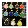 BMZ Genuine Jadeite Buddha Pendant 31*33 mm Titanium Necklace Charm for Kids Mini Micro Green Stone Green Buddha Bless