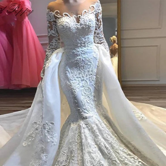 2025 Guangzhou Auyan Wholesale Cross-Border Bride Wedding Dress with Fish Tail Lace Decorated with Flowers and Crystal