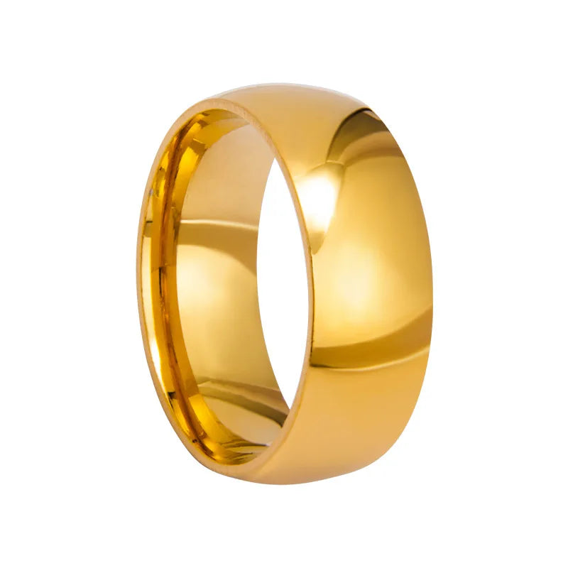 Wholesale Fashion 18k Gold Titanium Steel Finger Rings Cheap Gift Glossy Couple Stainless Steel Jewelry 8mm Wedding Men Rings