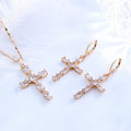 18K Gold Plated Jewelry Cz Zirconia Colored Diamond Cross Grandes De Piedras Women Jewelry Sets Earrings and Necklace for Women