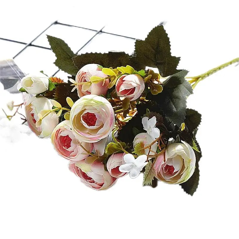 Wholesale European Style Small Tea Rose Bouquet Silk Durable 28cm Height Home Wedding Decoration