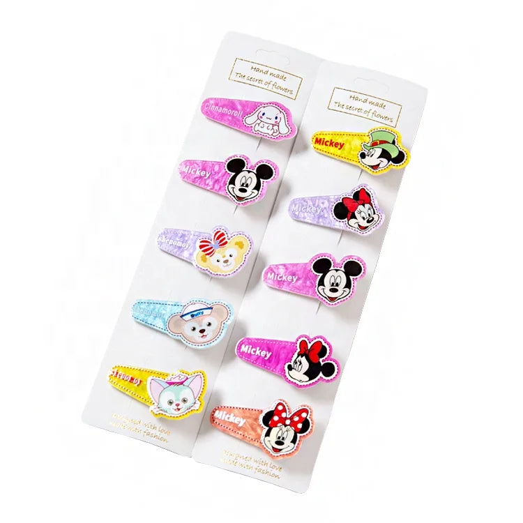 Set of 5 Cartoon Character Acrylic Hairpins Newest for Crocodile Snap Hair Clips for Children