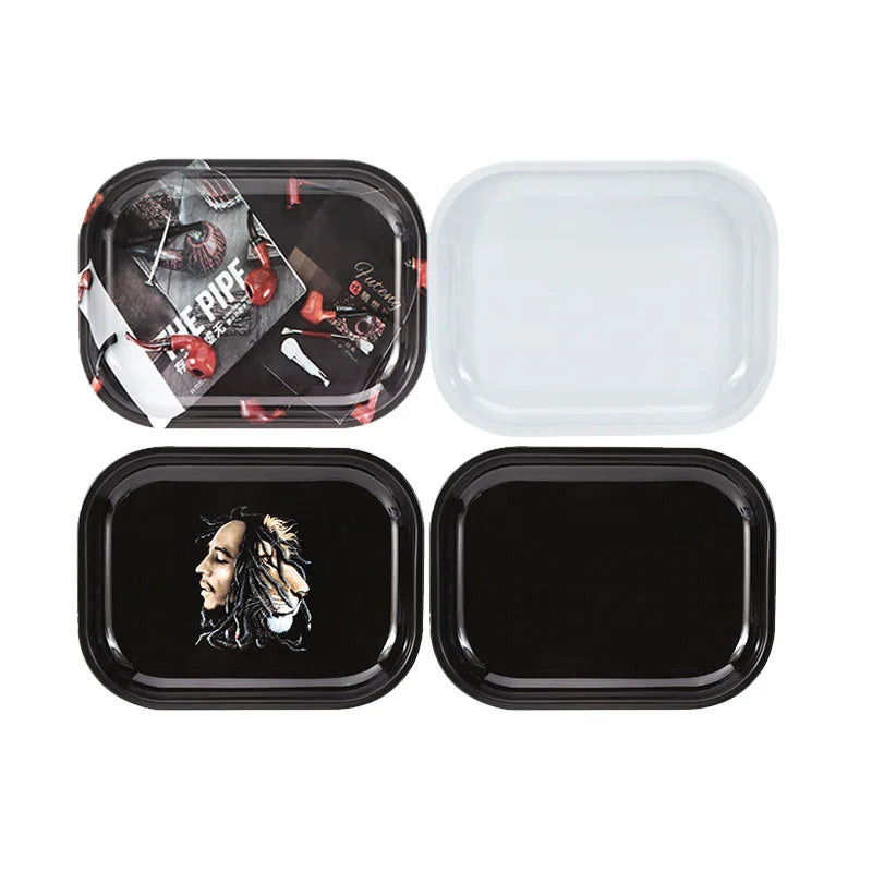 Futeng  in Stock 18*14cm Tin Metal Rolling Tray Small Size Metal Tobacco Rolling Tray Smoking Accessories Serving Tray Wholesale