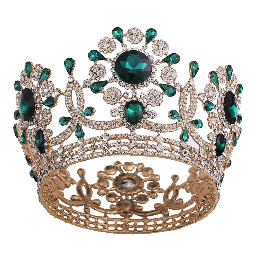 ROMANTIC Full Round Bride Wedding Crown Retro Round Baroque Queen Tiara King Crown