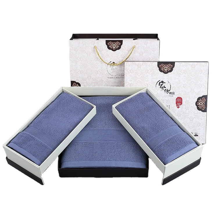 Home Textiles Embroidered Purple Green White Cotton Custom Towels Gift Towel Set in Gift Box
