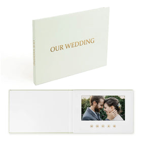 New Customization Invitation Card Wedding With 7 Inch Linen Hardcover Wedding Video Brochure with Gold Foil Memory Video Book