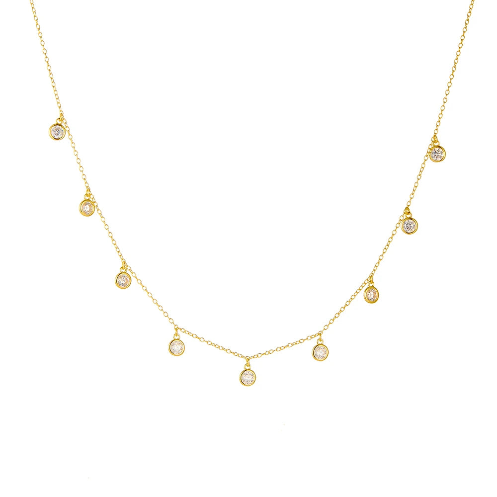 Personalized Fashion Pendant Necklaces 925 Sterling Silver Zircon Round Fine Bezel Gold Plated Chandelier Necklaces for Women