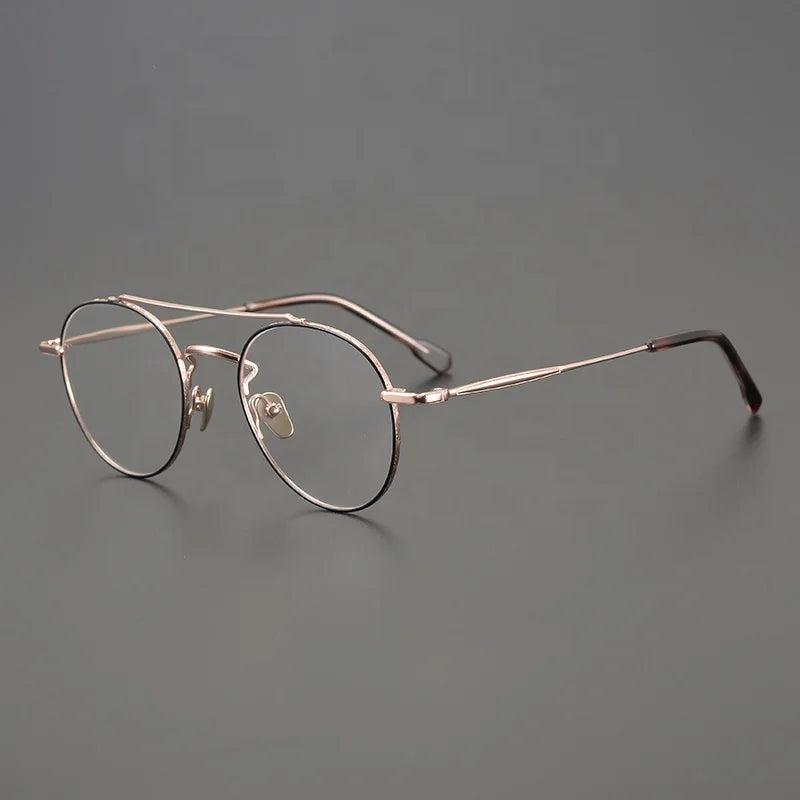 New Handmade Exquisite Carved Double Beam Round Glasses Titanium Double Beam Goggles Retro Fashion Unisex Optical Glasses Frame