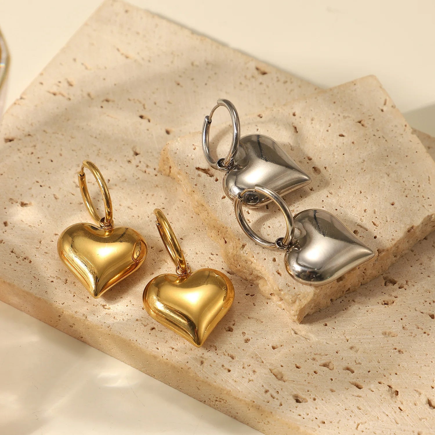 INS New Style 14K Gold Stainless Steel Hoop Earring Jewelry Fashion Personality Heart Drop Earring for Women