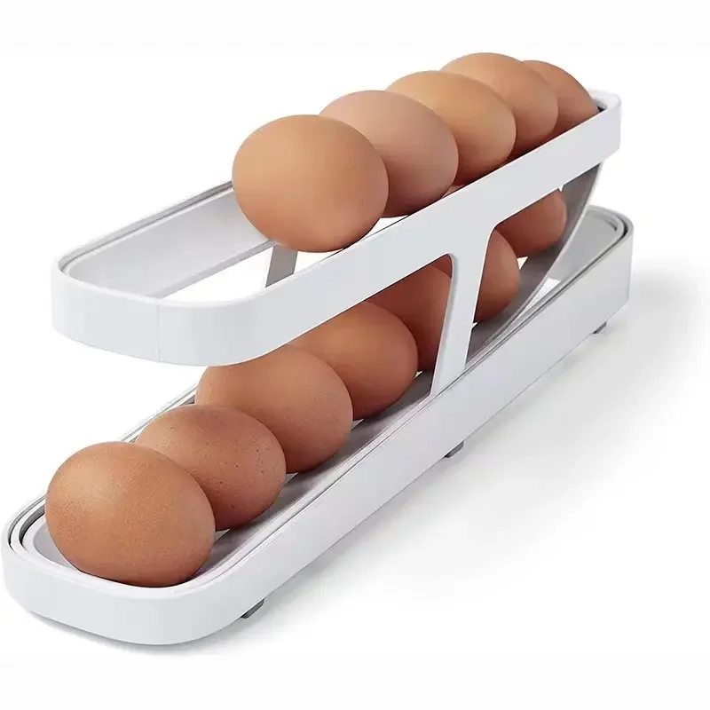 JX-Home 2-Tier Rolling Egg Dispenser Rectangle Storage Container for Food for Refrigerator Egg Holder Kitchen Use