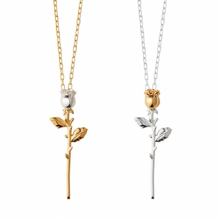 New Trendy Titanium Steel Rose Flower Necklace 18K Gold Plating 316l Stainless Steel Pendant Necklace Hip Hop Jewelry