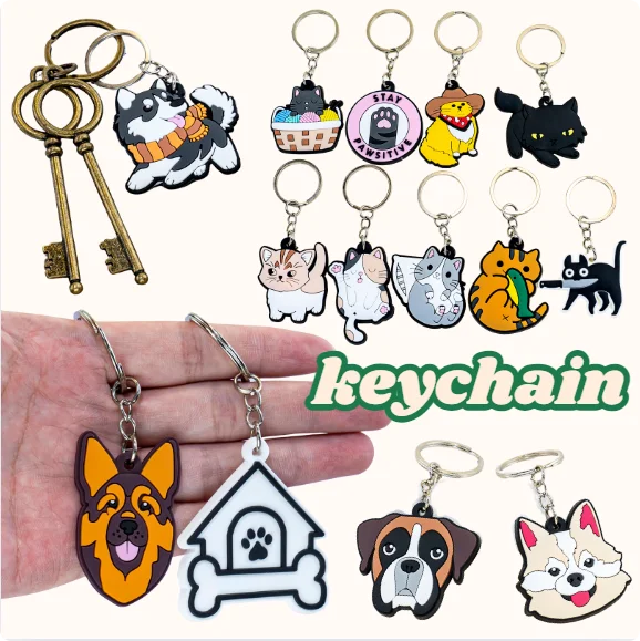 Promotional Animal Custom Rubber 2d Dog Mom Pvc Soft Plastic Character Kid Personalized Gift Animal Keychain in Bulk