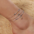 Miami Beach Girls Women's Anklets New Silver Plated Pull-Tie Adjustable Glass Beaded with 3D Geometric Metal Drop for Gift