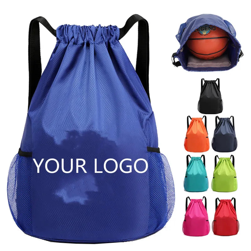 Hot Sale Customized Logo Size Gym Backpack Polyester Nylon Drawstring Backpack Bag Sports Waterproof Pocket