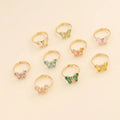 Trendy Butterfly Ring Zircon Adjustable Luxury Engagement Wedding Gold Plated Multi Color Open Charm Rings