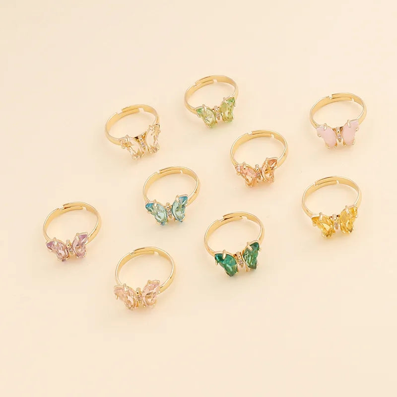 Trendy Butterfly Ring Zircon Adjustable Luxury Engagement Wedding Gold Plated Multi Color Open Charm Rings