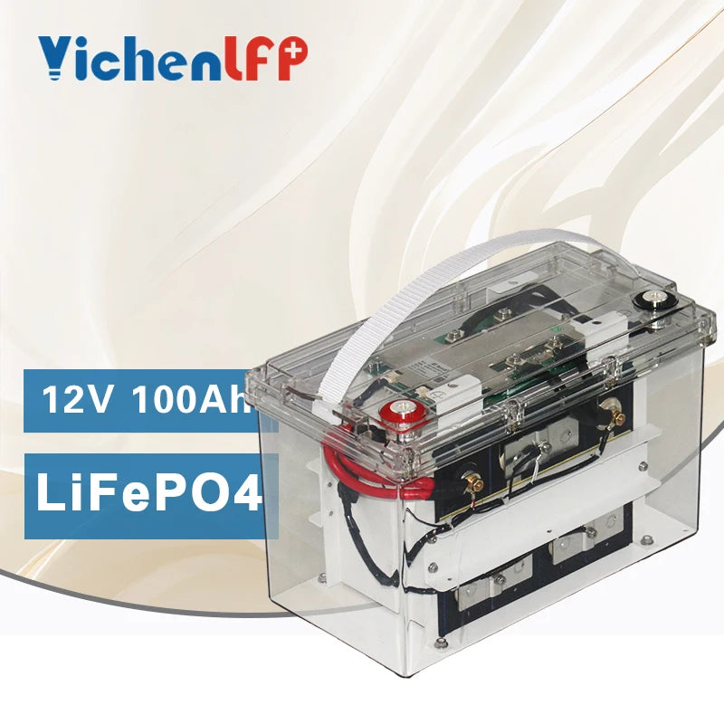 Transparent Case LiFepo4 Lithium Battery Pack 12.8V 100Ah 1280Wh 4000-6000 Cycles with Bluetooth for Solar Wind System Cranking