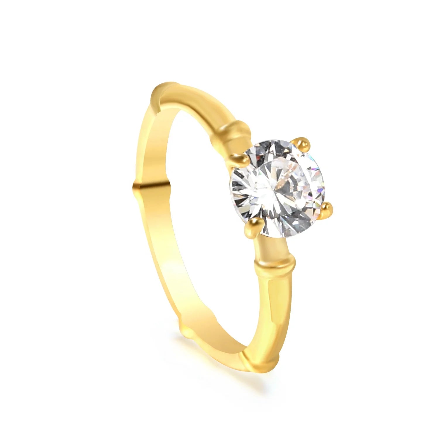 316 Stainless Steel Rings Women Fashion Jewelry Round Cut Cubic Zirconia CZ Engagement Wedding Rings Thin Bamboo Ring for Women