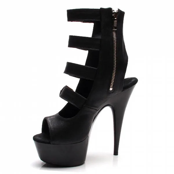 Black Stiletto High Heels Model Walk Show Platform Sandals 15cm Striptease Shoes Fish Mouth Leaky Toe Platform Sandals
