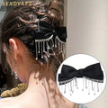 Luxury Crystal Rhinestone Bowknot Hairgrips Hair Clip Bling Black Tassel Bow Rhinestone Barrette Clips Hairpins
