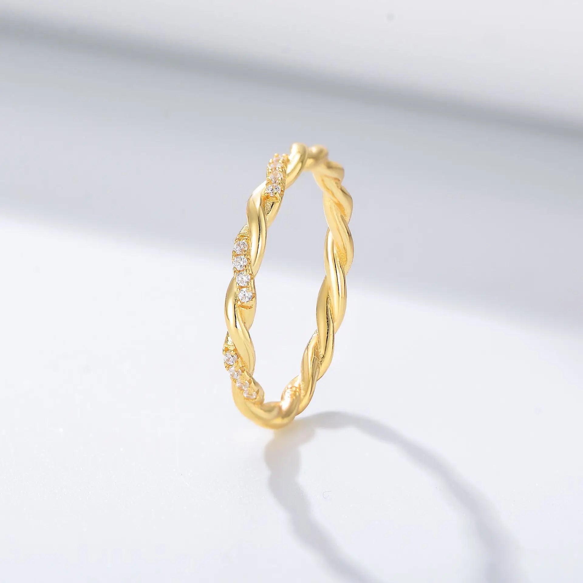 Trendy Dainty Thin Twist Chain 925 Sterling Silver Gold Rings Bands Jewelry Set Women