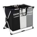 Frame Foldable Durable Dirty Clothes Laundry Hamper Basket Laundry Bag 3 Sections Aluminum Bathroom Bedroom Home Storage Bags