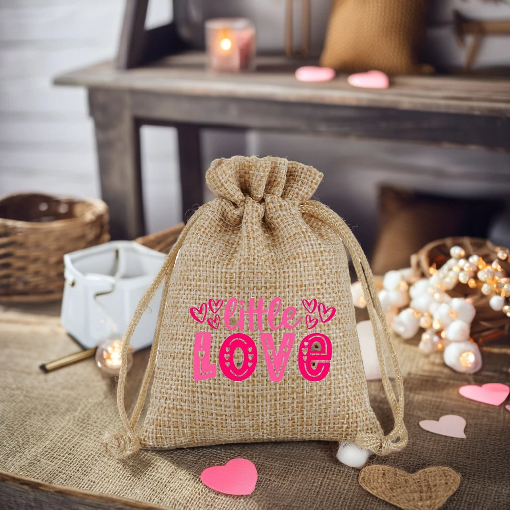 Personalized Reusable Cotton Hemp Drawstring Tote Bag Promotional Gift Bag with Valentine's Day Logo