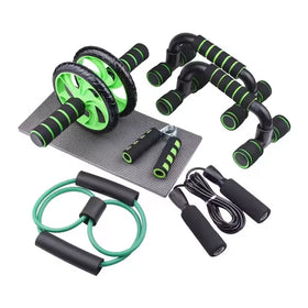 7-in-1 Home Gym Fitness Kit for AB Roller Wheels & 7 Piece Sets Including Jump Rope Hand Gripper Knee Pad Push-up Bar Wheel Roll