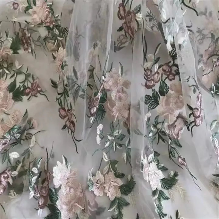 100% Polyester Embroidered Organza Flower Fabric Used for Dress Clothing