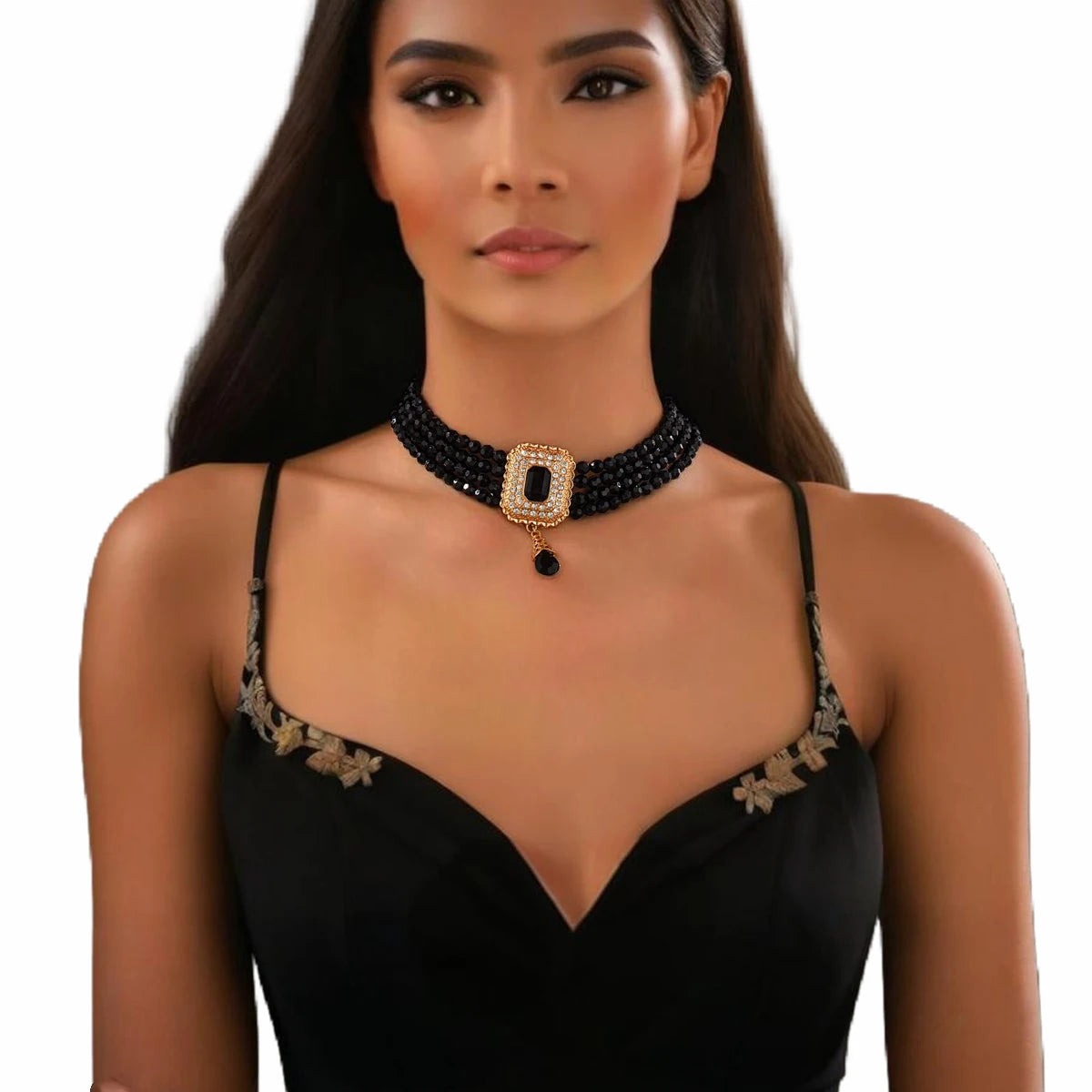 Acrylic Beads Chains Rhinestone Short Choker Necklaces for Women Fashion Layered Collar Shiny Pendant Accessories Jewelry Female
