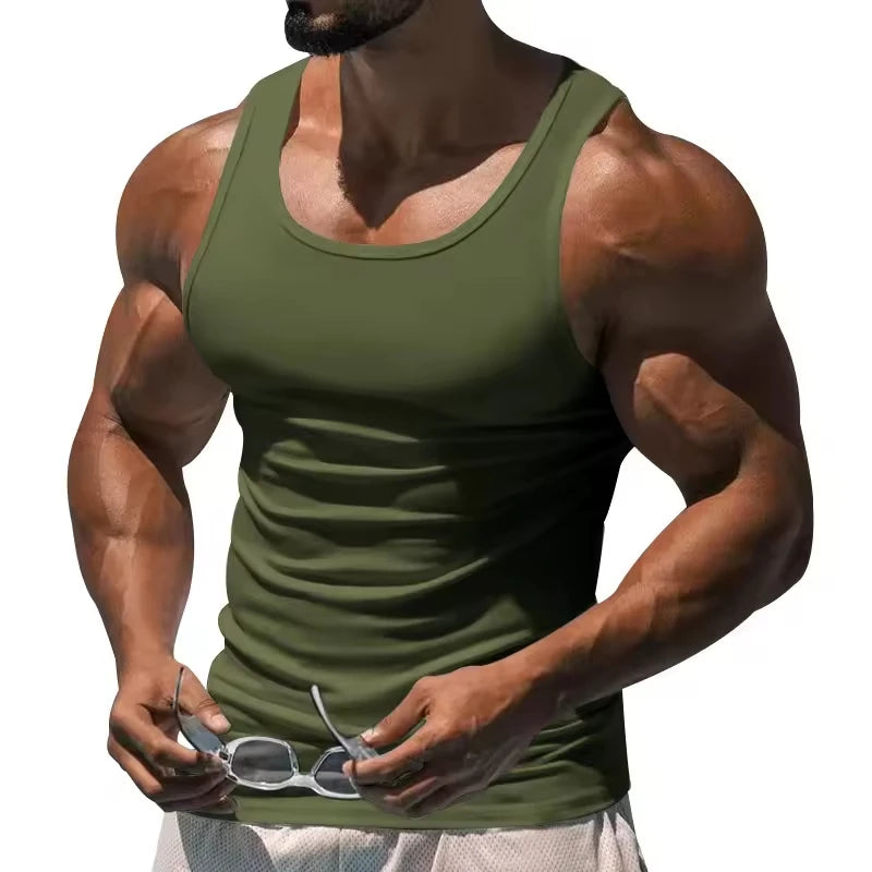 Men's  Undershirt Sleeveless Shirt Crew Neck  Muscle Outdoor Fitness Exercise Training  Solid Color Racerback tank Top