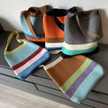 Rainbow Patchwork Horizontal Stripe Knitted Tote Bag Women's Convenient Retro Oversized Shoulder Bag