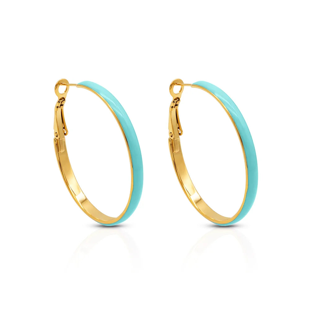 Chris April 316 Stainless Steel Multi-color Enamel Fashion Jewelry Big Hoop Earrings for Women