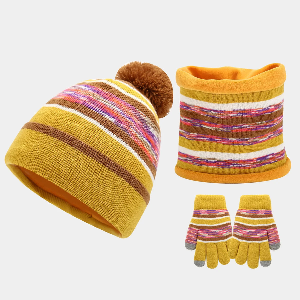 Custom logo Kids Winter Thick Warm Fleece Lined Hat Gloves Scarf Neck Warmer Set for Age 4-8 Years