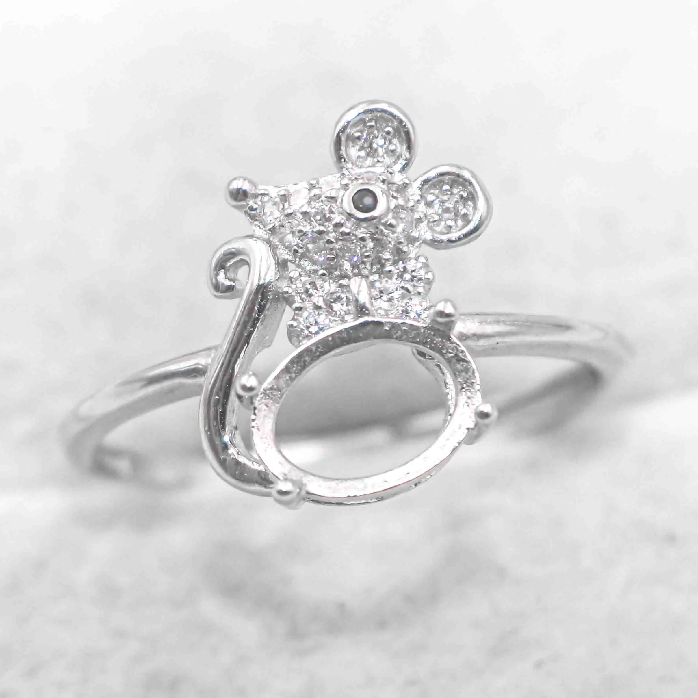 Semi Mount 6*8mm Sterling Silver Ring Empty Blank Support Claws Gems Setting S925 Frame Base Without Center Stone DIY for Inlay